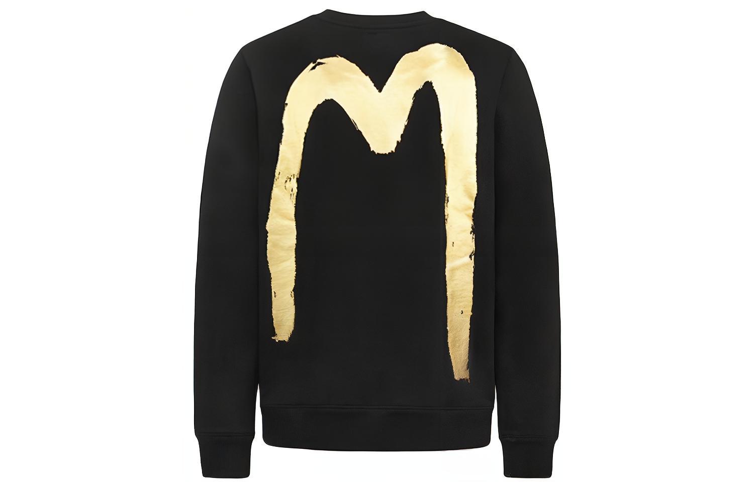 EVISU Big M Logo & Slogan Print Pullover Crewneck Sweatshirt Black 2EAADM0SW321XX