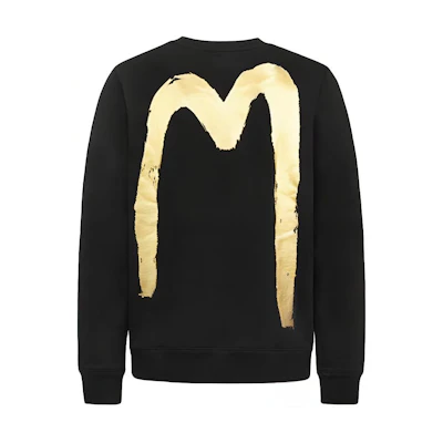 EVISU Big M Logo & Slogan Print Pullover Crewneck Sweatshirt Black 2EAADM0SW321XX