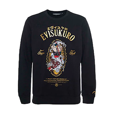 EVISU Black Crewneck Sweatshirt with Graphic Embroidery 1EAADM8SW351XX