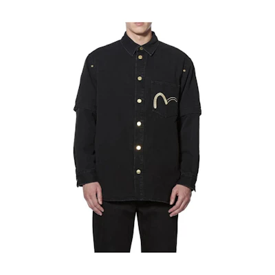 EVISU Black Double-Layered Letter Print Button-Up Jacket 2EAGNM0SJ246DN