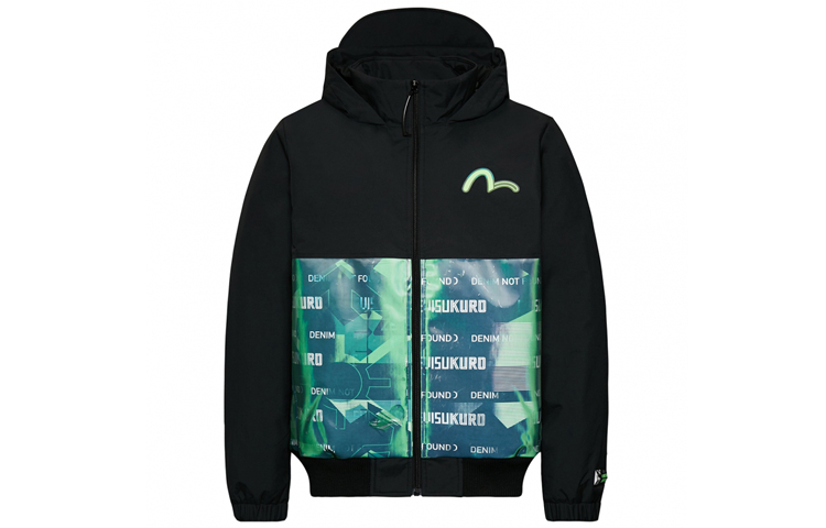 EVISU Black Hoodie Jacket with Graphic Patchwork Design 1EAGNM9JK747XX