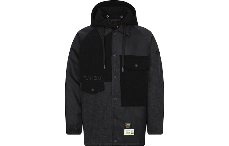 EVISU Black Hoodie Jacket with Seagull Patch Design 2EAHTM2JK110LFCTC