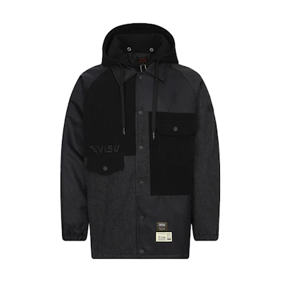 EVISU Black Hoodie Jacket with Seagull Patch Design 2EAHTM2JK110LFCTC