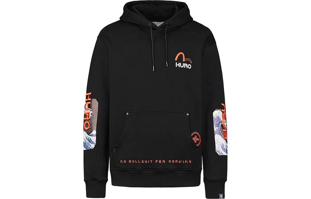 EVISU Black Hoodie with Graphic Print Pullover 2EAGNM0SW376LF