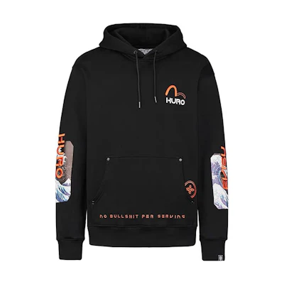 EVISU Black Hoodie with Graphic Print Pullover 2EAGNM0SW376LF