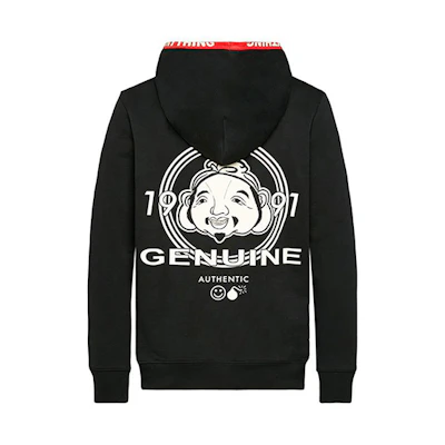 EVISU Black Hoodie with Triangular M and Daruma Print 1EAHTM9SW306XX