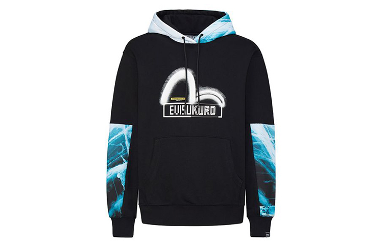 EVISU Black Ice Layer Print Patchwork Hoodie 2EAGNM0SW358LF