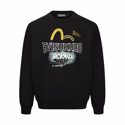 EVISU Black Oversized Crewneck Sweatshirt with Logo Print 2EAGNM3SW5226OSCT