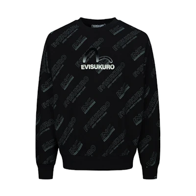 EVISU Black Pullover Sweatshirt with Allover Letter Logo Print 2ESGNM3SW426LFCT