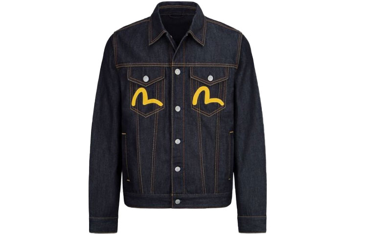 EVISU Black Seagull Logo Denim Jacket with Slogan Print for Men. 2EAEPM1DJ722XXCT