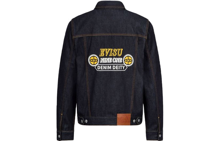 Lookbook EVISU黑色海鸥标志男士牛仔夹克带标语印花。 2EAEPM1DJ722XXCT