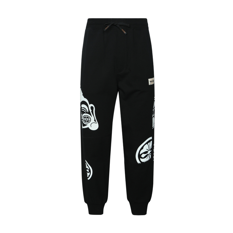 EVISU Buddha & Kamon Print Wide-Leg Sweatpants Black - Casual Pants 2ESHTM4SP8050LFCT