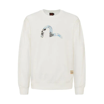 EVISU Buddha Head & Floral Crewneck Sweatshirt White - Graphic Sweater 2ESHTM1SW309LF