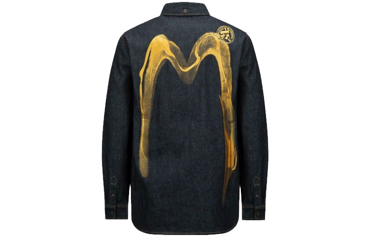 EVISU Calligraphy Brush Gold M Denim Shirt  Denim Blue. 2ESHTM2SL245XXDN