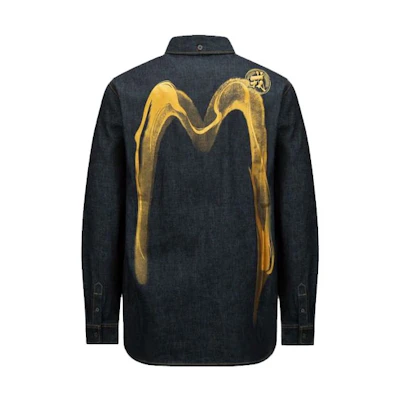 EVISU Calligraphy Brush Gold M Denim Shirt Denim Blue. 2ESHTM2SL245XXDN