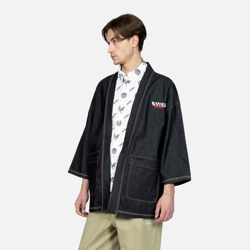 Shop EVISU Casual Jacket with Embroidered Kamon Logo Design 2ESHTM3KM124LFCX
