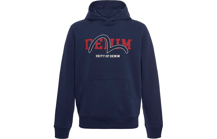 EVISU Classic Seagull Letter Hoodie Navy Blue 秋 Collection 1ESOTM9SW330XX