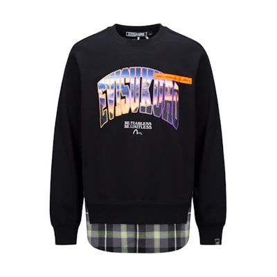EVISU Cloud Print Logo Plaid Patchwork Sweatshirt Unisex Crewneck 2EAGNM1SW413LFCT