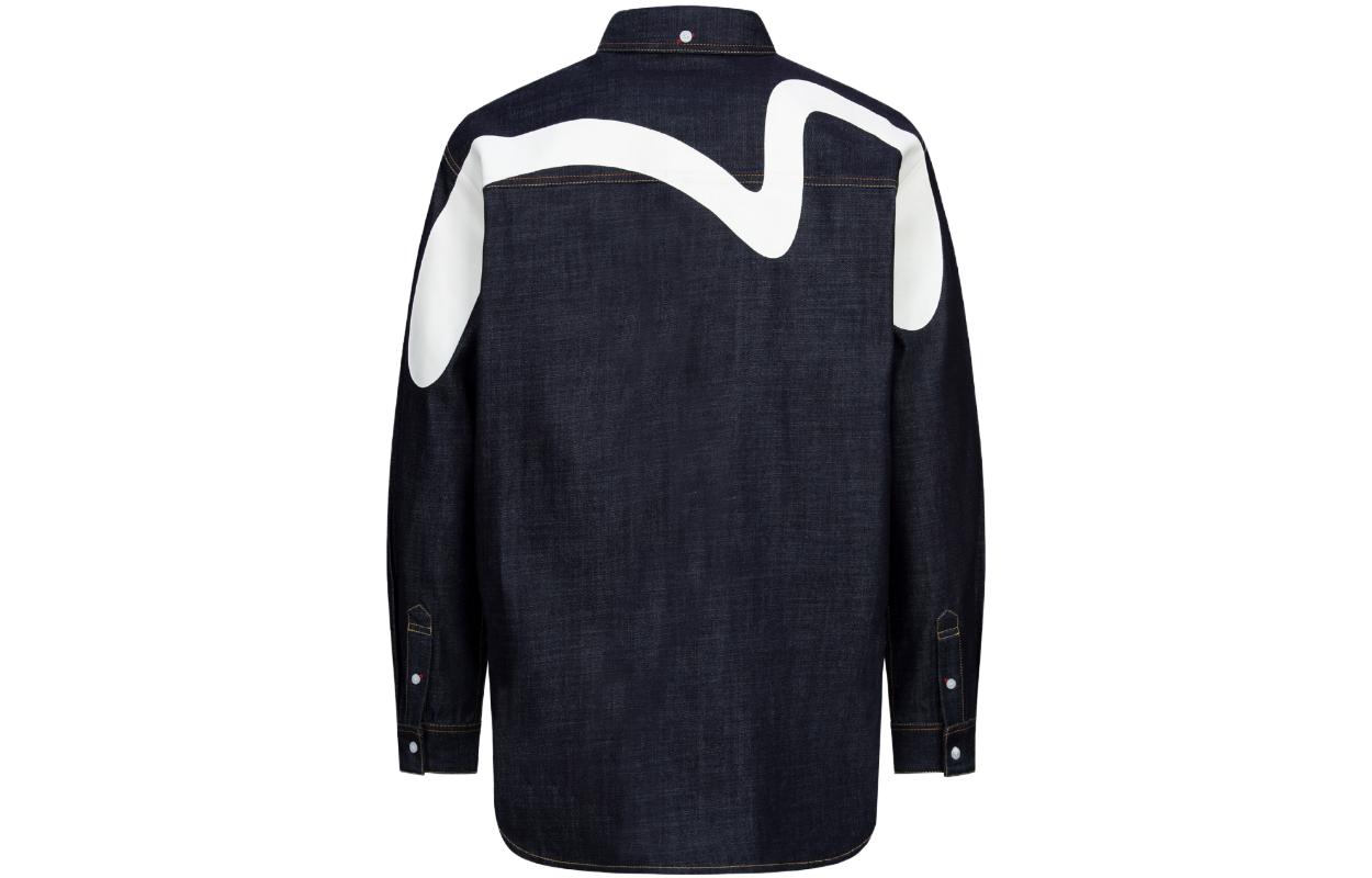 Lookbook EVISU 大鯰魚印花藍色長袖寬鬆牛仔襯衫 休閒上衣 2EAHTM3SL1044RXDN