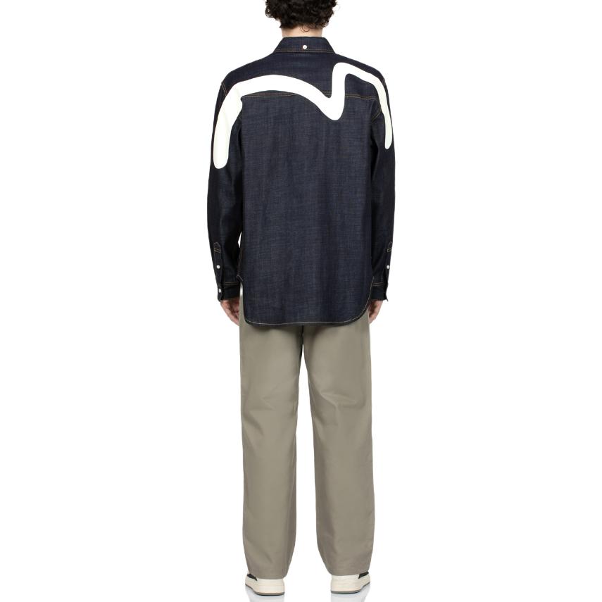 Purchase EVISU 大鯰魚印花藍色長袖寬鬆牛仔襯衫 休閒上衣 2EAHTM3SL1044RXDN