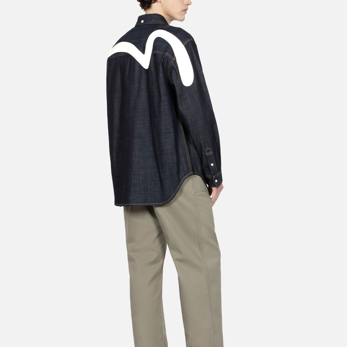 Details for EVISU 大鯰魚印花藍色長袖寬鬆牛仔襯衫 休閒上衣 2EAHTM3SL1044RXDN