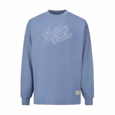 EVISU Dark Blue Crewneck Oversized Sweatshirt with Seagull Logo Print 2EAHTM3SW1079FLCT
