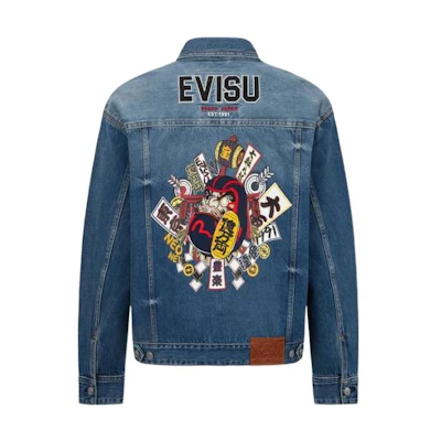 EVISU Daruma Bonsai Embroidered Denim Jacket Denim Blue 2ESHTM2DJ708LFCT