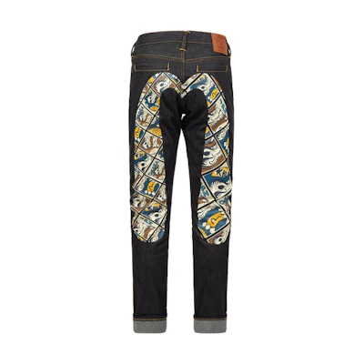 EVISU Daruma Comic Pattern Slim Fit Jeans Denim Blue 2EAHTM2JE91317CT