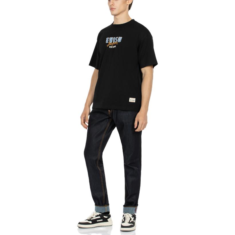 Shop Evisu 達摩印花修身牛仔褲 男款 - 丹寧藍 2EAHTM3JE105517CT