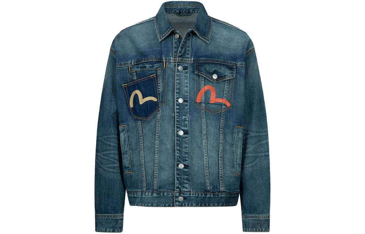 EVISU Denim Jacket with Patch Detailing for Men - Denim Blue. 2ESHTM3DJ720LFCS