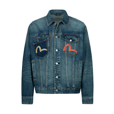 EVISU Denim Jacket with Patch Detailing for Men - Denim Blue. 2ESHTM3DJ720LFCS