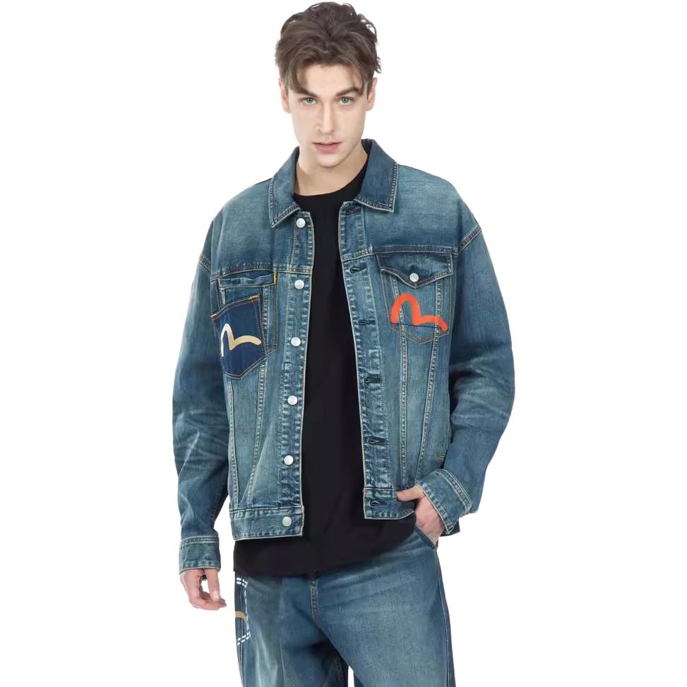 Cheap EVISU 男士貼布細節牛仔外套-牛仔藍 2ESHTM3DJ720LFCS