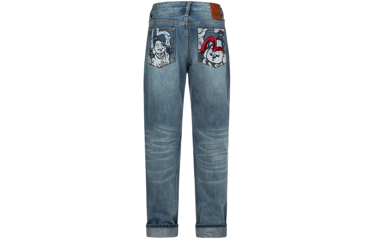 EVISU Denim Jeans Men Playful Buddha Print & Seagull Embroidery - Denim Blue 2ESHTM4JE10403DDN