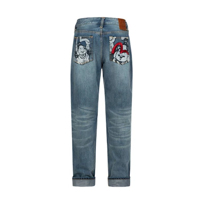 EVISU Denim Jeans Men Playful Buddha Print & Seagull Embroidery - Denim Blue 2ESHTM4JE10403DDN