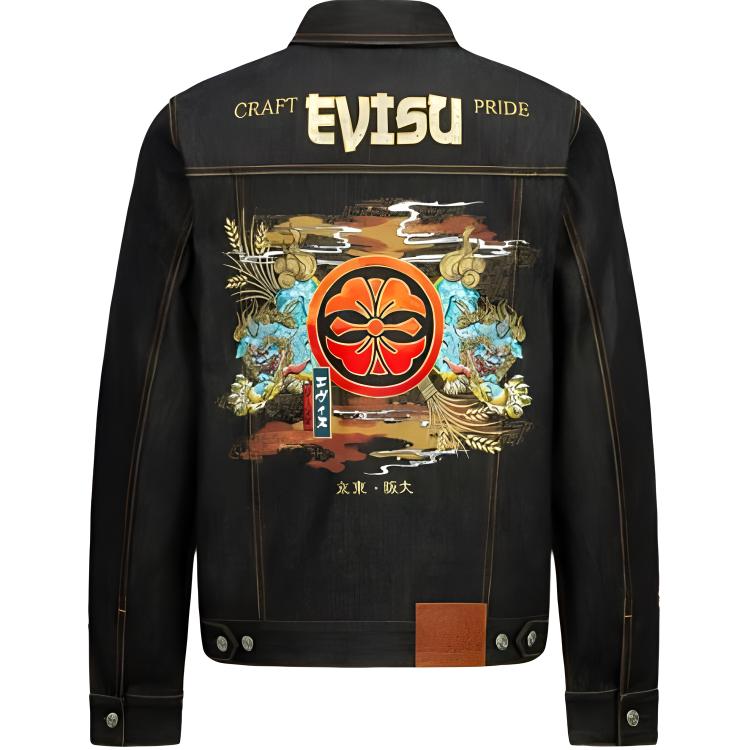 EVISU Double Guardian Embroidered Denim Jacket Blue  Fall Collection. 2ESHTM2DJ702XXCT