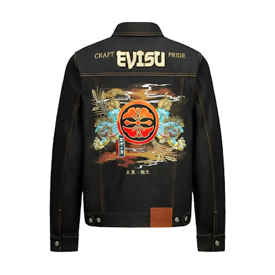EVISU Double Guardian Embroidered Denim Jacket Blue Fall Collection. 2ESHTM2DJ702XXCT
