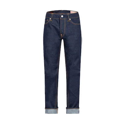 EVISU Double Layer Hand-Brushed Big M Gold Print Jeans Denim Blue. 2EAHTM2JE90810CT