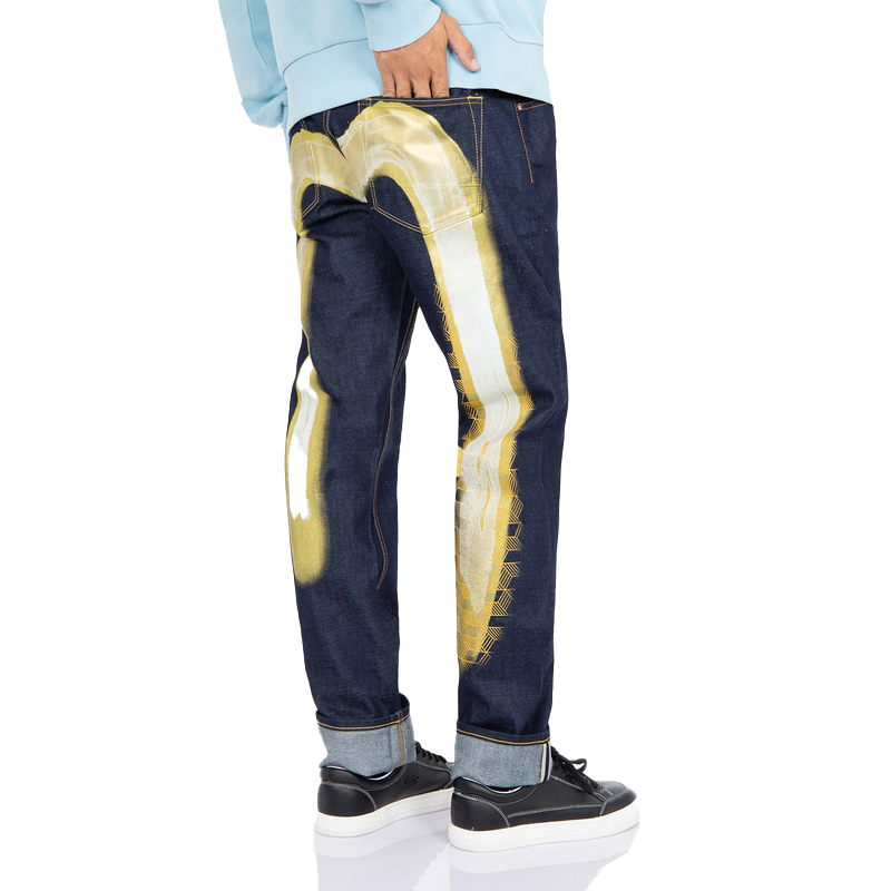 EVISU Double Layer Hand-Brushed Big M Gold Print Jeans  Denim Blue. 2EAHTM2JE90810CT 圖 5