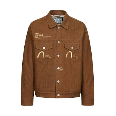 EVISU Embossed Logo Denim Jacket Brown Fashion Outerwear. 2EAGNM1DJ726LFCS