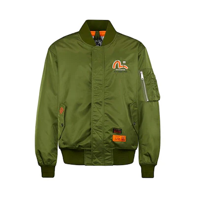 EVISU Embroidered Buddha Head Military Green Bomber Jacket. 2EAHTM0JK703XX