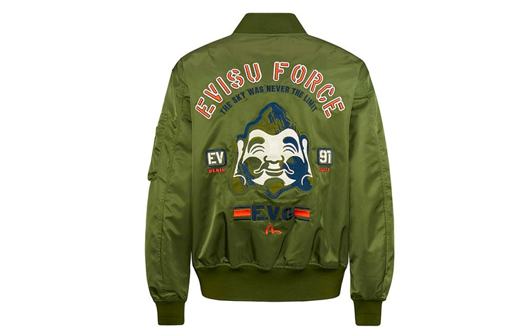 Lookbook 에비수 자수 부처님 헤드 밀리터리 그린 봄버 재킷. 2EAHTM0JK703XX