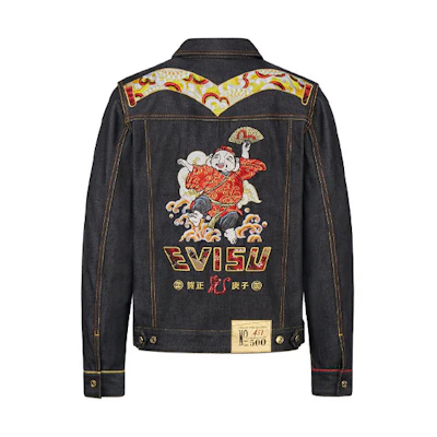 EVISU Embroidered Denim Jacket for Men - Black 2ESHTM0DJ799XX