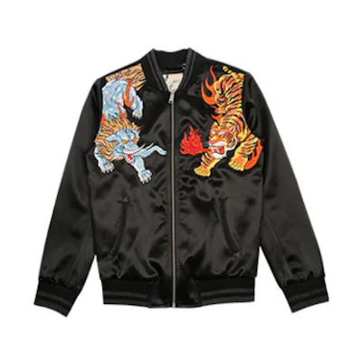 EVISU Embroidered Graphic Zip-Up Jacket Black Long Sleeve 1ESHTM8JK732XX