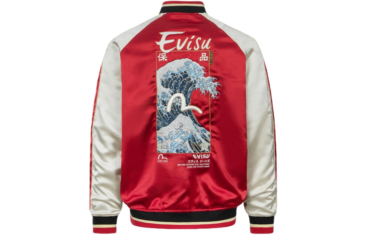 EVISU Embroidered Japanese Style Sukajan Jacket for Men with Seagull Design. 2ESHTM4JK7007LFSN