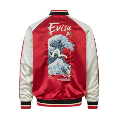 EVISU Embroidered Japanese Style Sukajan Jacket for Men with Seagull Design. 2ESHTM4JK7007LFSN