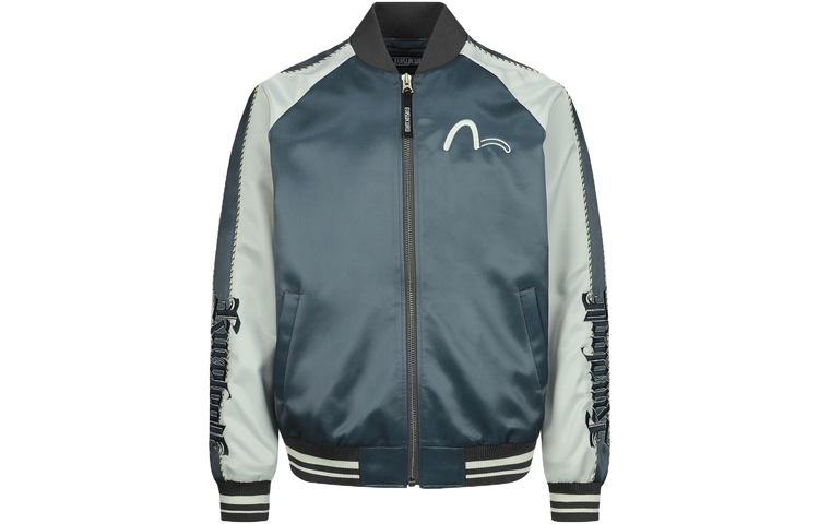 EVISU Embroidered Letter Baseball Jacket in Dark Army Green 2ESGNM3JK754XXPL