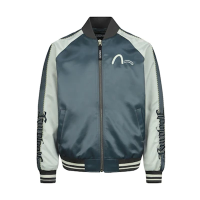EVISU Embroidered Letter Baseball Jacket in Dark Army Green 2ESGNM3JK754XXPL