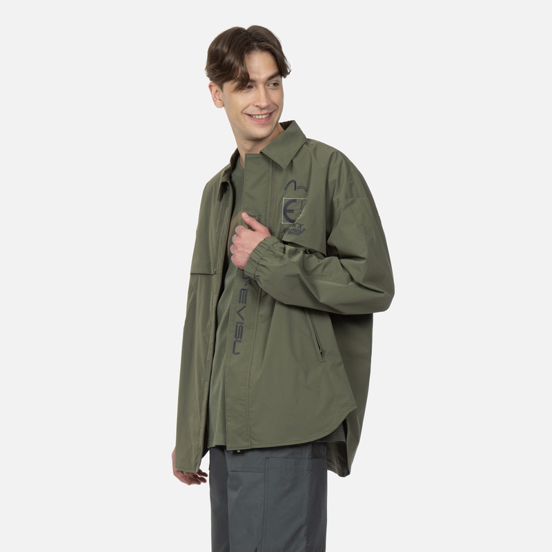 Shop EVISU 刺繍ロゴ シャツジャケット メンズ ディープアーミーグリーン 2ESGNM3SJ759LFPL