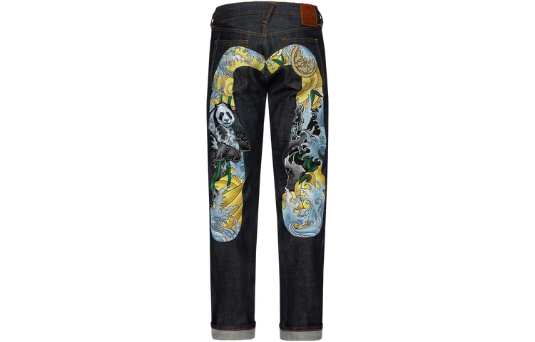 EVISU Embroidered Panda & Floral Wave Big M Denim Jeans for Men. 2ESHTM4JE702317DP