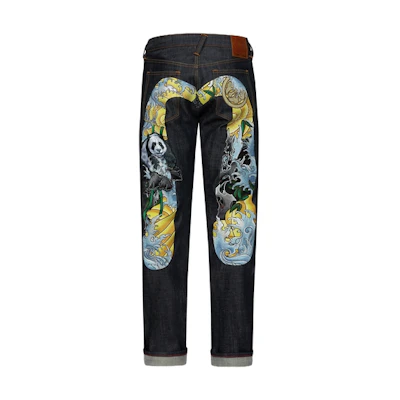 EVISU Embroidered Panda & Floral Wave Big M Denim Jeans for Men. 2ESHTM4JE702317DP